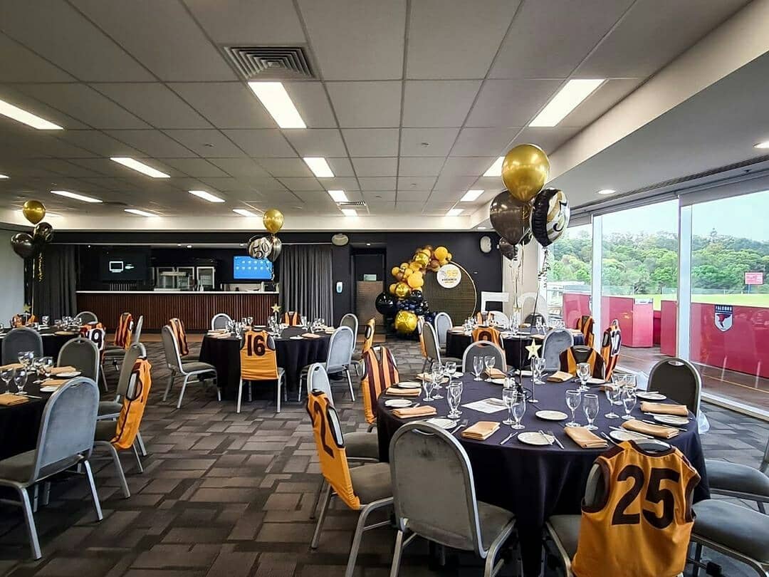 A photo of a function room set up to host a football awards night